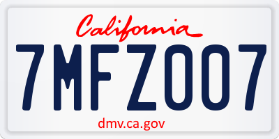 CA license plate 7MFZ007