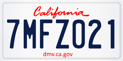 CA license plate 7MFZ021