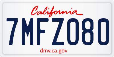 CA license plate 7MFZ080