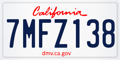 CA license plate 7MFZ138