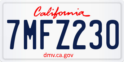 CA license plate 7MFZ230