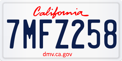 CA license plate 7MFZ258