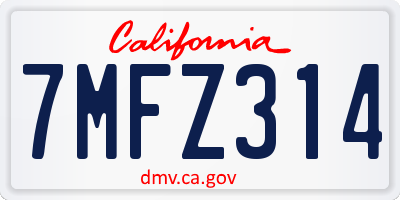CA license plate 7MFZ314