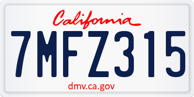 CA license plate 7MFZ315