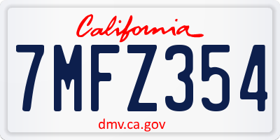 CA license plate 7MFZ354
