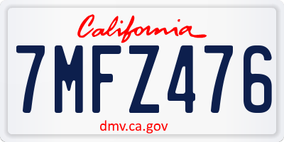 CA license plate 7MFZ476