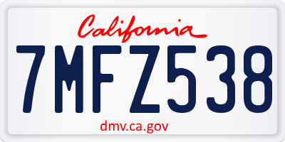 CA license plate 7MFZ538