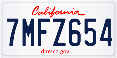 CA license plate 7MFZ654