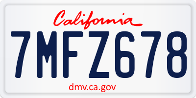 CA license plate 7MFZ678