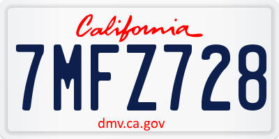 CA license plate 7MFZ728