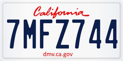 CA license plate 7MFZ744