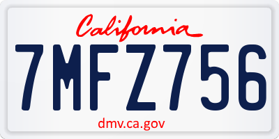 CA license plate 7MFZ756