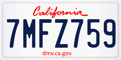 CA license plate 7MFZ759