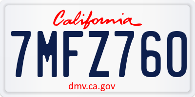 CA license plate 7MFZ760