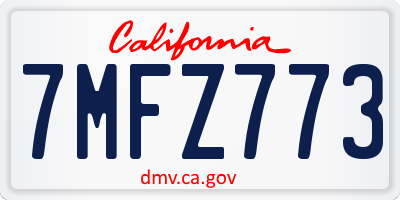 CA license plate 7MFZ773