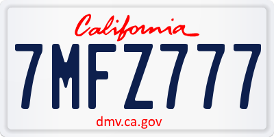 CA license plate 7MFZ777