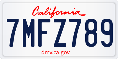 CA license plate 7MFZ789