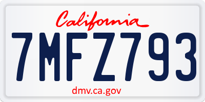 CA license plate 7MFZ793