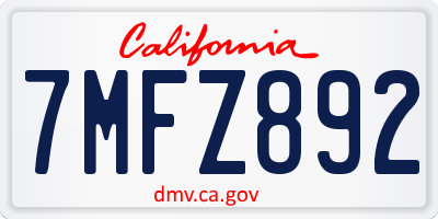 CA license plate 7MFZ892