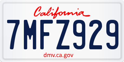 CA license plate 7MFZ929