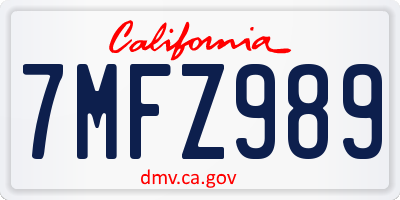 CA license plate 7MFZ989