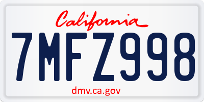 CA license plate 7MFZ998