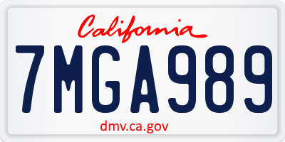 CA license plate 7MGA989