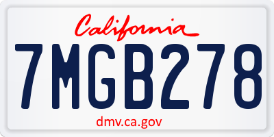 CA license plate 7MGB278