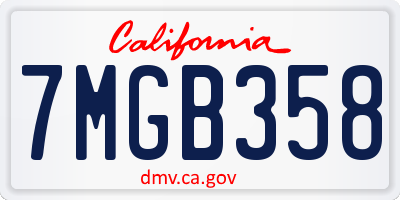 CA license plate 7MGB358