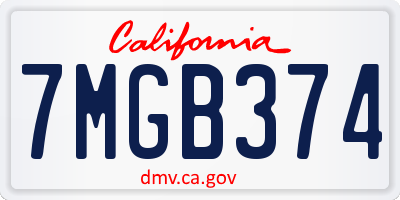 CA license plate 7MGB374