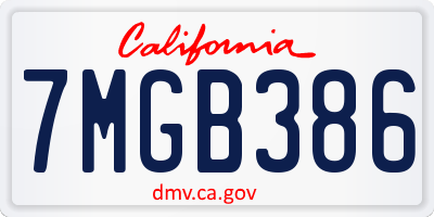 CA license plate 7MGB386