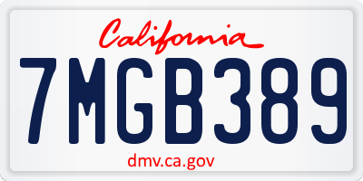 CA license plate 7MGB389