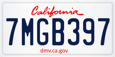 CA license plate 7MGB397
