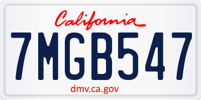 CA license plate 7MGB547