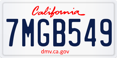 CA license plate 7MGB549