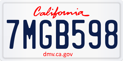 CA license plate 7MGB598