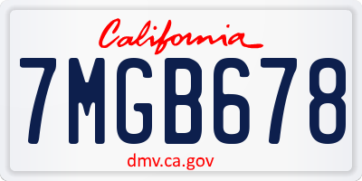 CA license plate 7MGB678