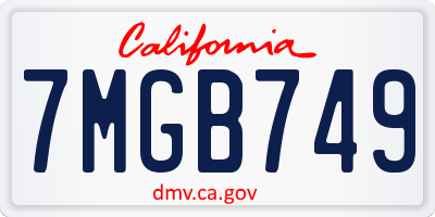 CA license plate 7MGB749