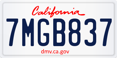 CA license plate 7MGB837