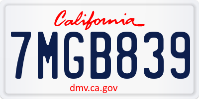 CA license plate 7MGB839