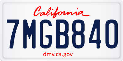 CA license plate 7MGB840