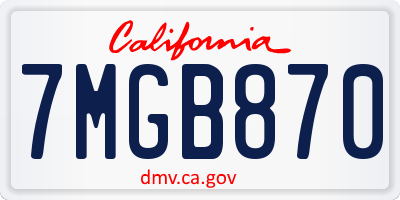 CA license plate 7MGB870