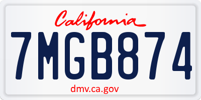 CA license plate 7MGB874