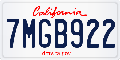 CA license plate 7MGB922