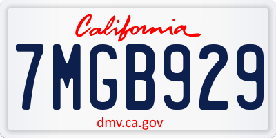 CA license plate 7MGB929