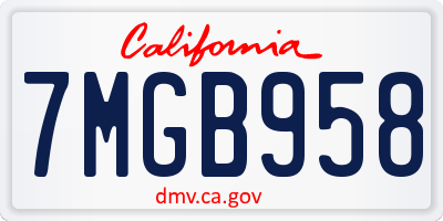 CA license plate 7MGB958