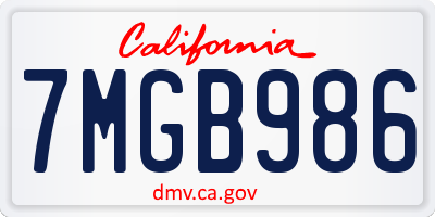 CA license plate 7MGB986