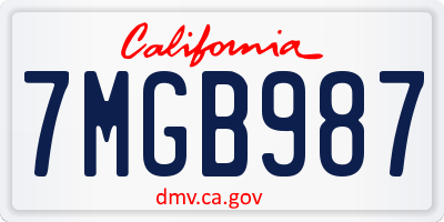 CA license plate 7MGB987