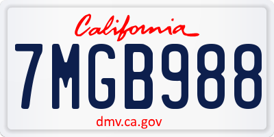 CA license plate 7MGB988