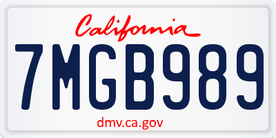 CA license plate 7MGB989
